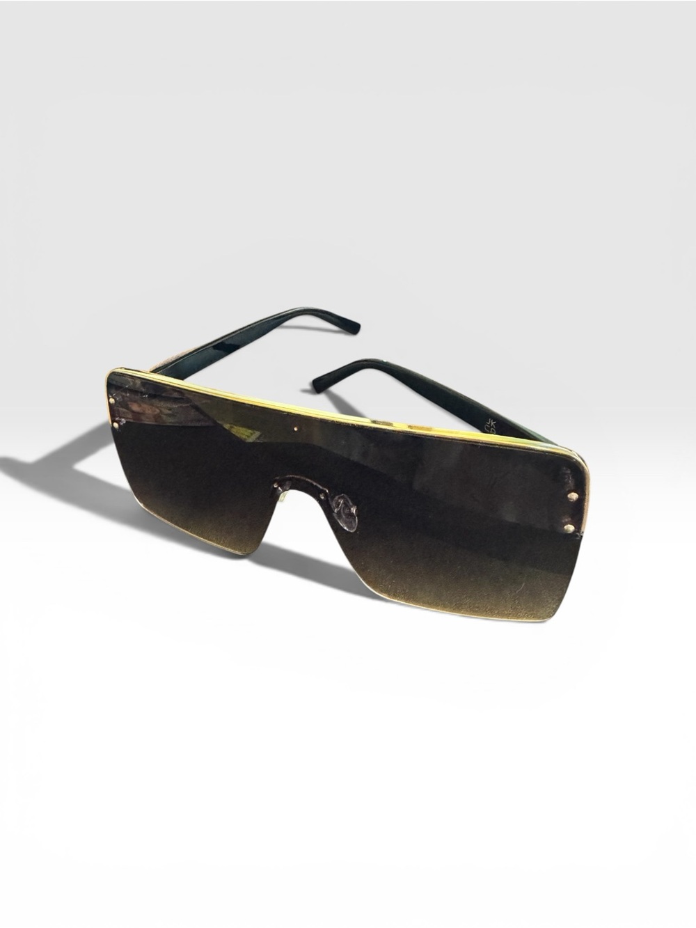 Oversized Shield Sunglasses in Gradient Brown with Gold Trim JKCA